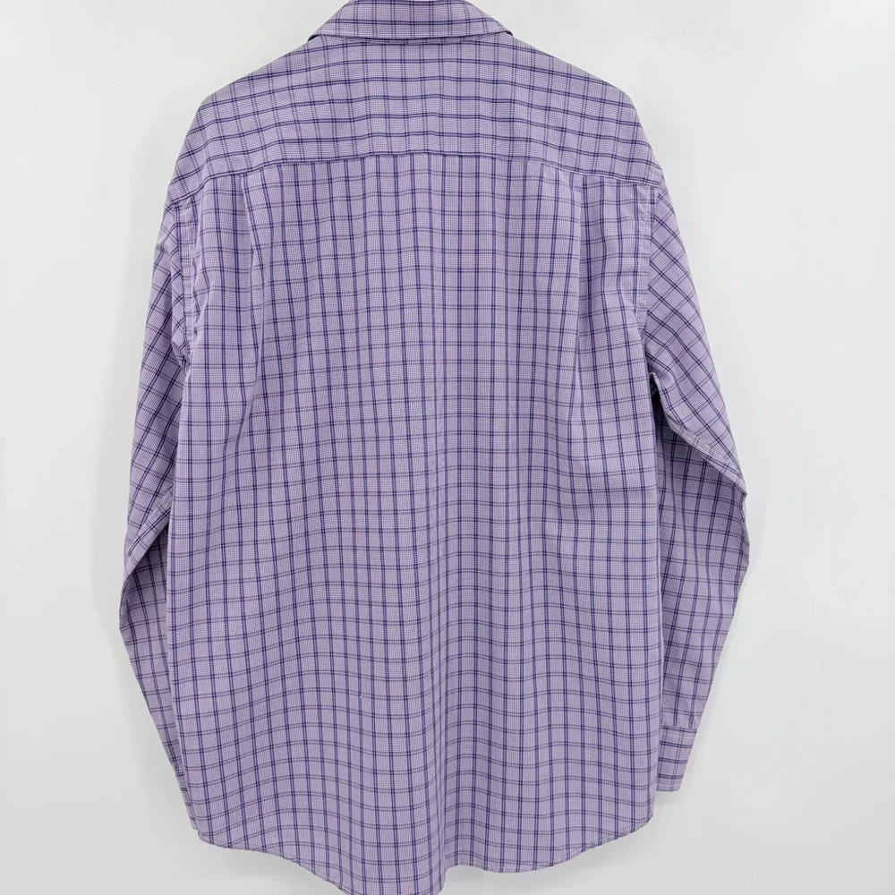 Kenneth Roberts Wrinkle‎ Resistant Purple White Plaid Men's Shirt Size Large